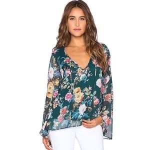 Show Me Your Mumu Green Floral Bell Sleeve Blouse S